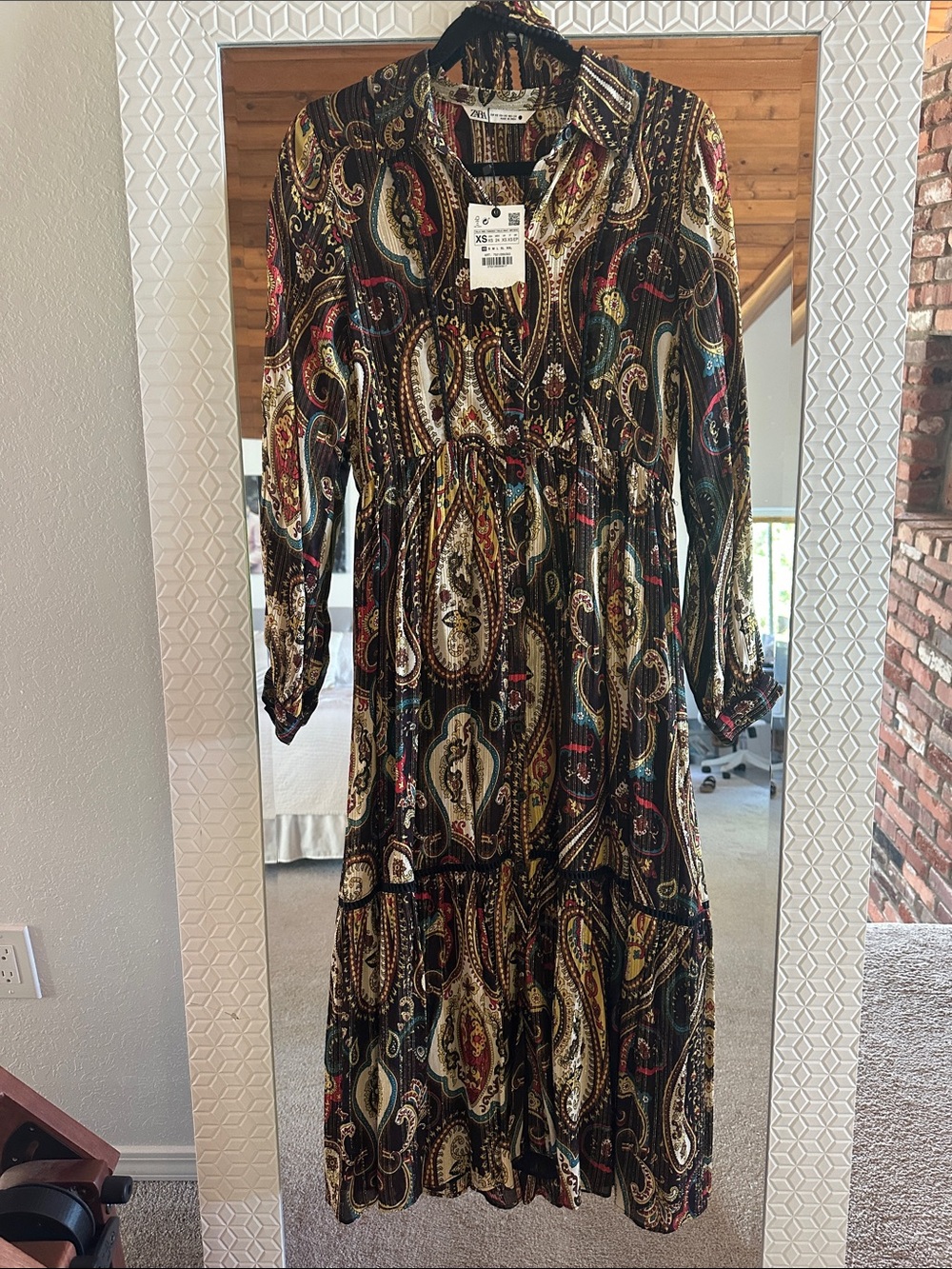 Zara Black Multi Paisley Long Sleeve Maxi Dress “Alabama Dress”